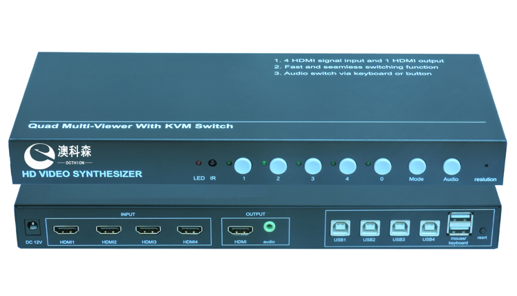 HDMI四画面分割器（支持无缝切换、KVM、音频）